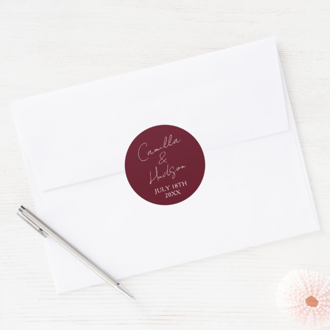 Simple Names Wedding Date Favor Envelope Classic Round Sticker (Envelope)