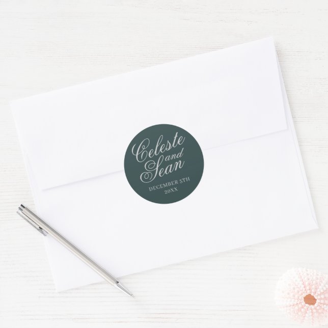 Simple Names Wedding Date Favour Envelope Classic  Classic Round Sticker (Envelope)