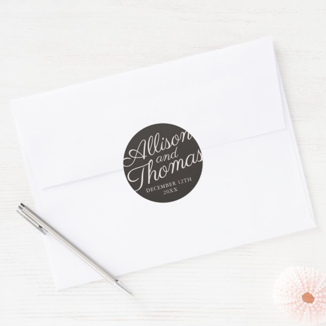 Simple Names Wedding Date Favour Envelope Classic Round Sticker (Envelope)