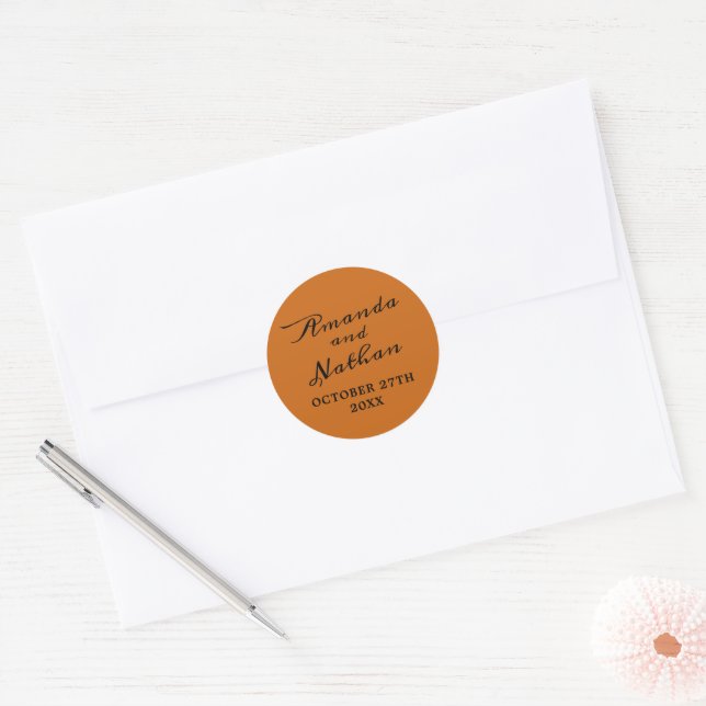 Simple Names Wedding Date Favour Envelope Classic Round Sticker (Envelope)