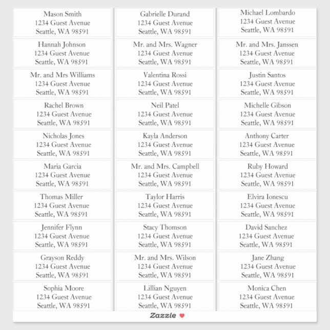 Simple Names Wedding Guest Address Labels (Sheet)