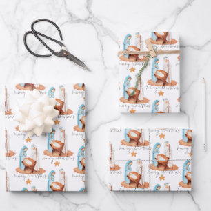 Simple Nativity Pattern Script Merry Christmas Wrapping Paper Sheet