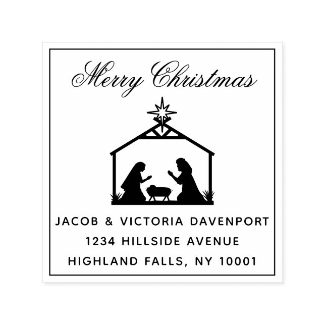 Simple Nativity Religious Christmas Return Address Self-inking Stamp (Design)