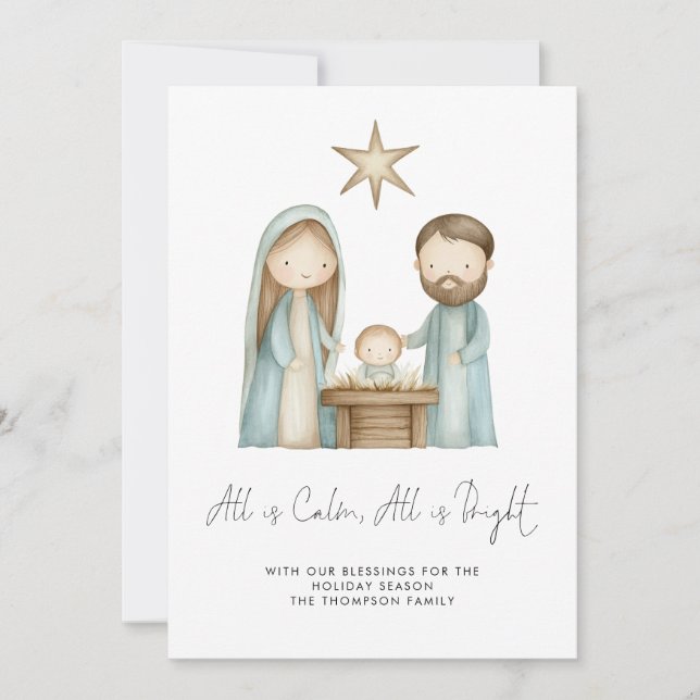 Simple Nativity Scene All Is Calm Photo Holiday Card (Front)