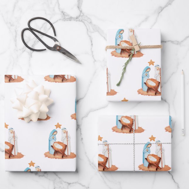 Simple Nativity Scene Mary Joseph Jesus Christmas Wrapping Paper Sheet (Front)