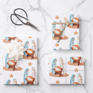 Simple Nativity Scene Mary Joseph Jesus Christmas  Wrapping Paper Sheet