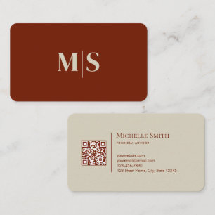 Simple Natural Terracotta Beige Initials QR Code Business Card