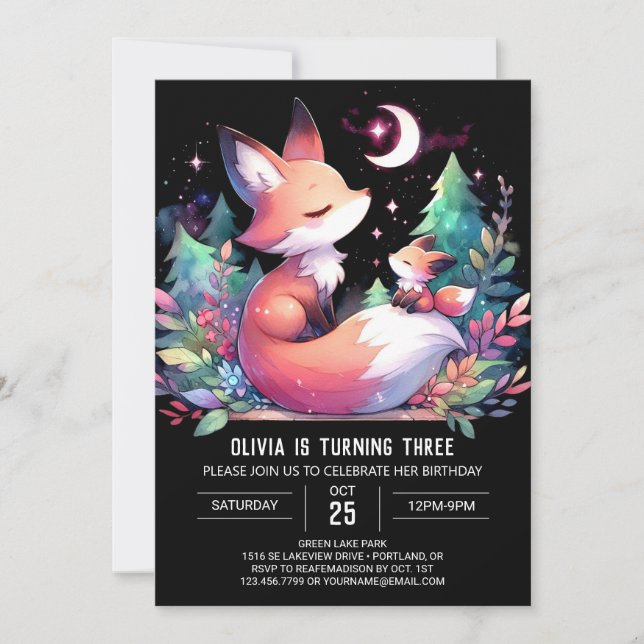Simple Nature Fox Birthday digital Invitation (Front)