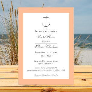 Simple Nautical Anchor Bridal Shower   Peach Fuzz Invitation