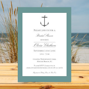 Simple Nautical Anchor Bridal Shower Teal Invitation