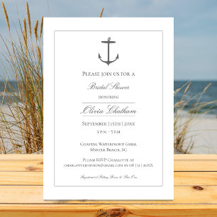 Simple Nautical Anchor Bridal Shower   White Invitation