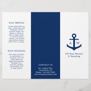 Simple Nautical Anchor Navy Blue Trifold Brochure