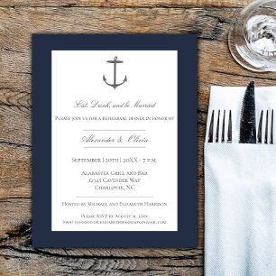 Simple Nautical Anchor Rehearsal Dinner   Navy Invitation