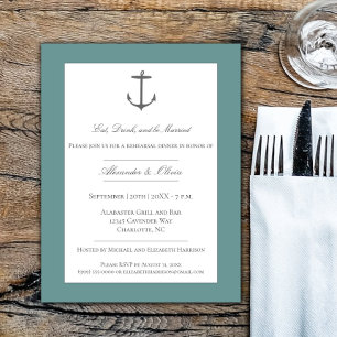 Simple Nautical Anchor Rehearsal Dinner Teal Invitation