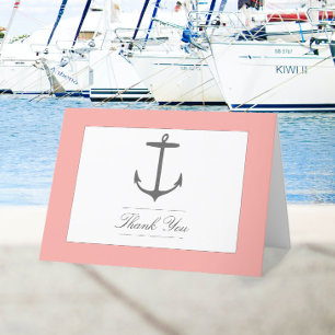 Simple Nautical Anchor Wedding   Coral  Thank You Card