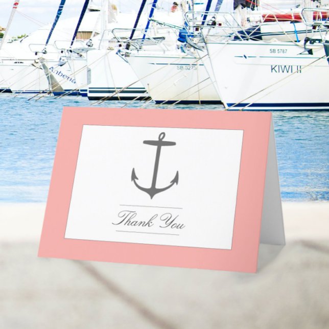 Simple Nautical Anchor Wedding | Coral  Thank You Card (Coral Simple Nautical Anchor Wedding Thank You Card)
