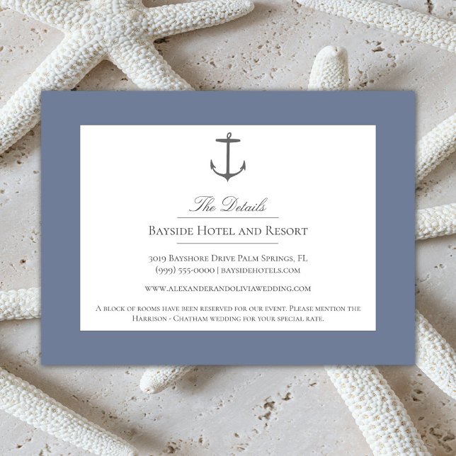 Simple Nautical Anchor Wedding | Dusty Blue Enclosure Card (Dusty Blue Simple Nautical Anchor Wedding Enclosure Card)