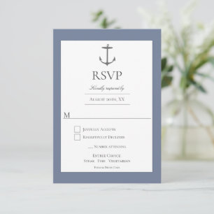 Simple Nautical Anchor Wedding   Dusty Blue RSVP Card