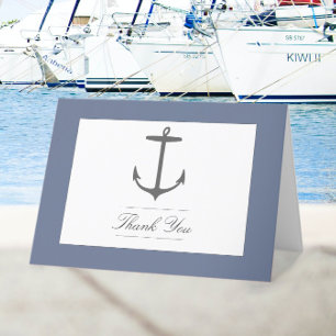 Simple Nautical Anchor Wedding   Dusty Blue  Thank You Card