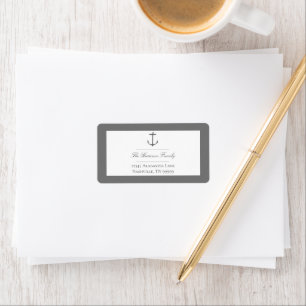 Simple Nautical Anchor Wedding Grey Address Label