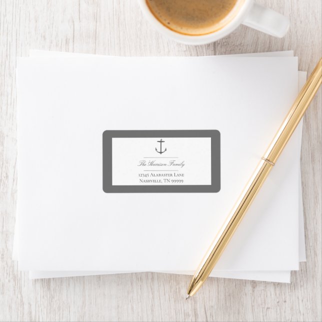 Simple Nautical Anchor Wedding | Grey Address Label (Insitu)