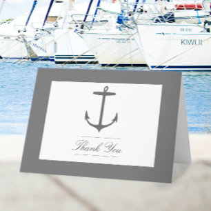 Simple Nautical Anchor Wedding Grey Thank You Card