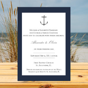 Simple Nautical Anchor Wedding   Navy Blue Invitation