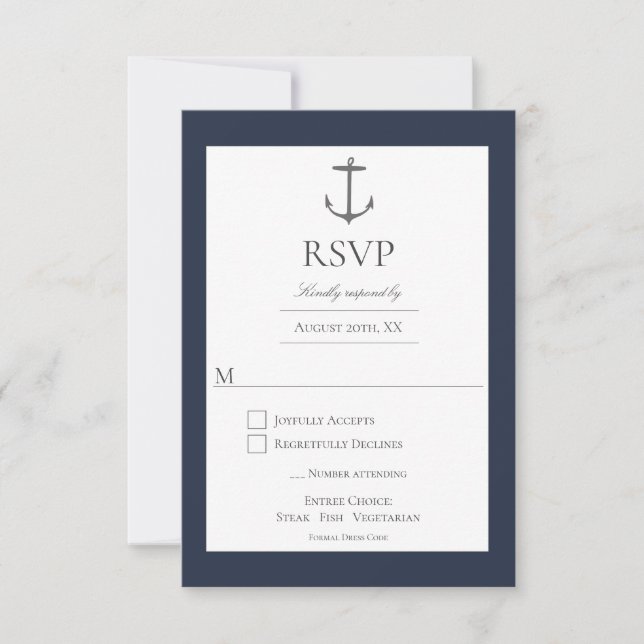Simple Nautical Anchor Wedding | Navy Blue RSVP Card (Front)