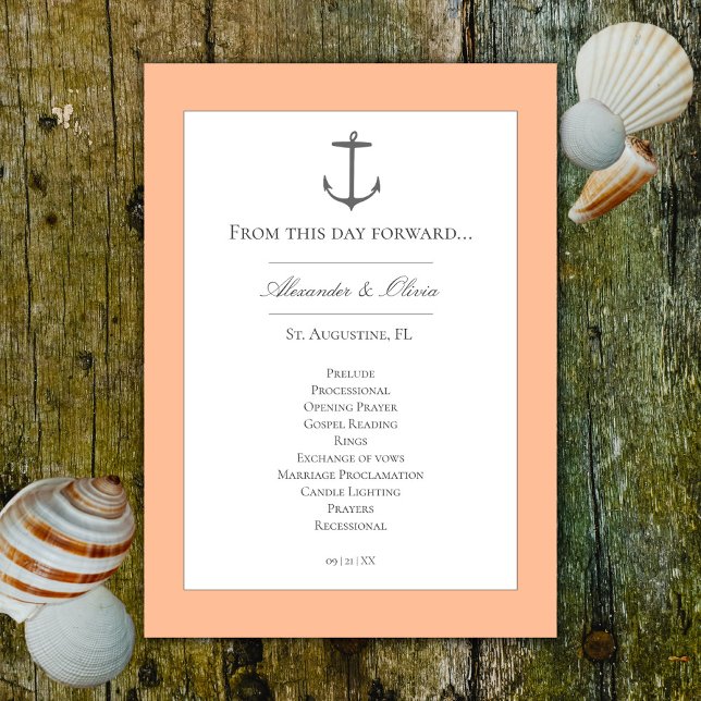 Simple Nautical Anchor Wedding | Peach Programme (Peach Fuzz Simple Nautical Anchor Wedding Program)