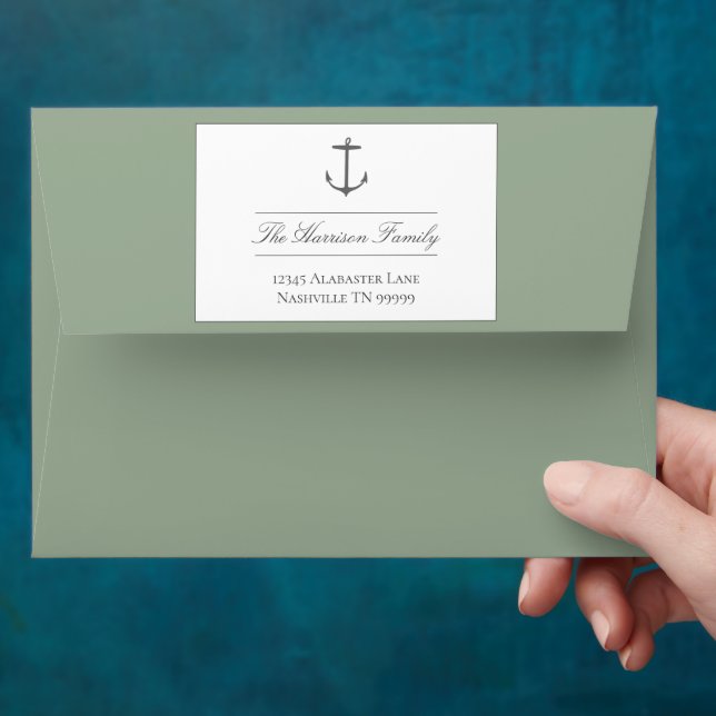 Simple Nautical Anchor Wedding | Sage Green Envelope (Hand)