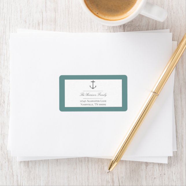 Simple Nautical Anchor Wedding | Teal Address Label (Insitu)