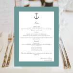 Simple Nautical Anchor Wedding | Teal Menu<br><div class="desc">Personalise an elegant menu for your wedding with this Simple Nautical Anchor Wedding Menu. Menu design features a minimal layout adorned with an anchor on top. Matching wedding stationery available with this design as well.</div>