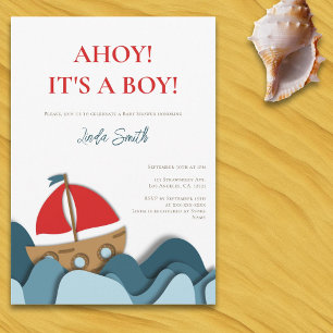 Simple Nautical Boat Boy Baby Shower Invitation
