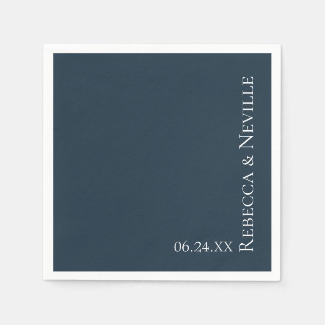 Simple Nautical Modern Navy Blue Text Wedding Napkin (Front)