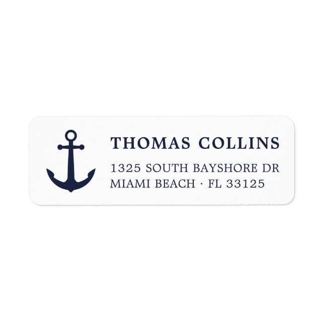 Simple Nautical Navy Blue Anchor Return Address (Front)