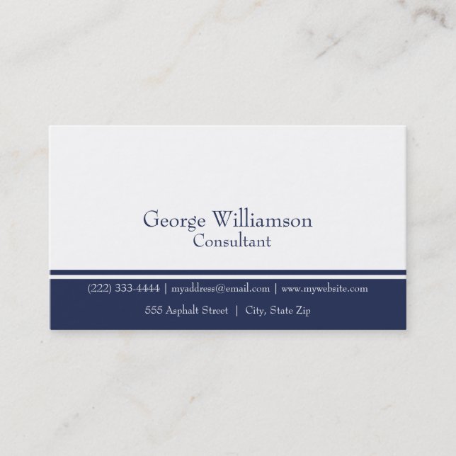 Simple Nautical Navy Blue and White Business Card (Front)