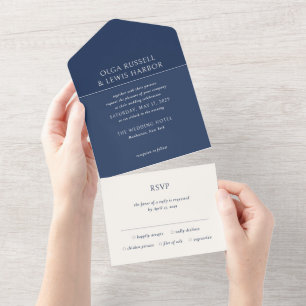 Simple Navy and Cream Modern Wedding All In One Invitation