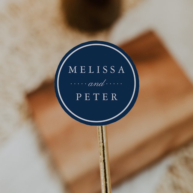 Simple Navy and White Wedding Classic Round Sticker (Creator Uploaded)