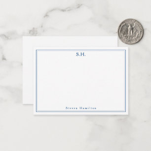 Simple Navy Blue 2 Monogram Name Minimal Border Card