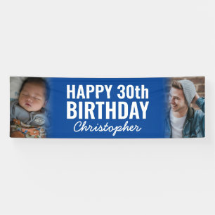 Simple Navy Blue 2 Photo Happy Birthday Party Banner