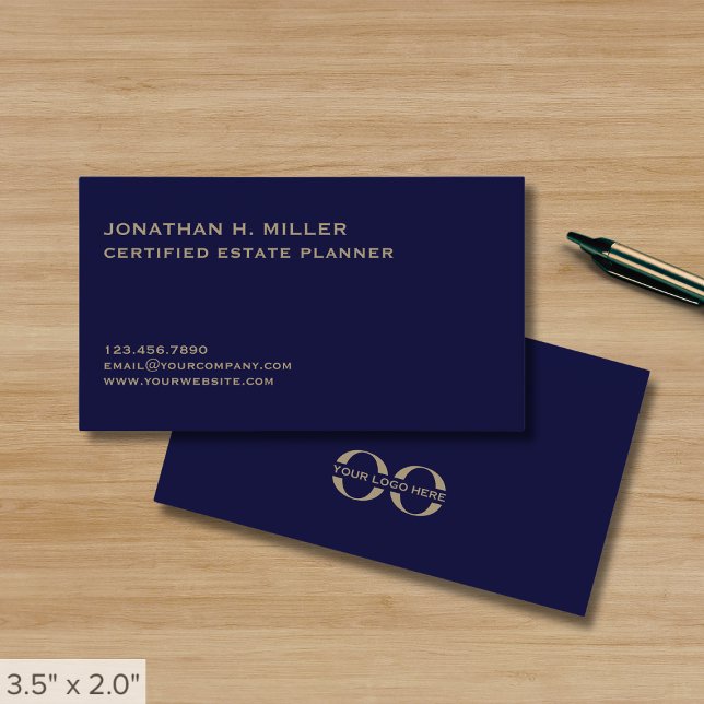 Simple Navy Blue and Gold Business Card (Creator Uploaded)