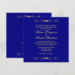 Simple Navy Blue and Gold Wedding Invitation