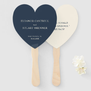 Simple Navy Blue and Ivory Quote Wedding Hand Fan