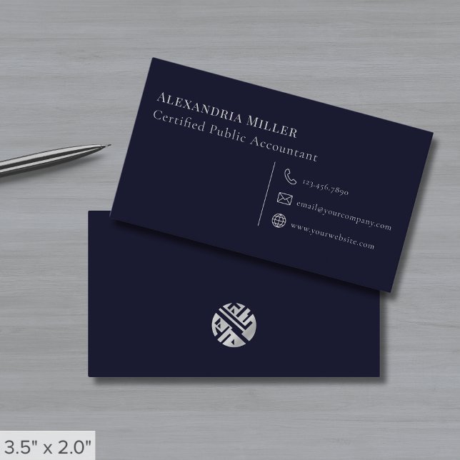 Simple Navy Blue and Silver Business Card (Creator Uploaded)