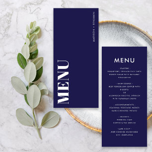 Simple Navy Blue and White Bold Modern Wedding Menu