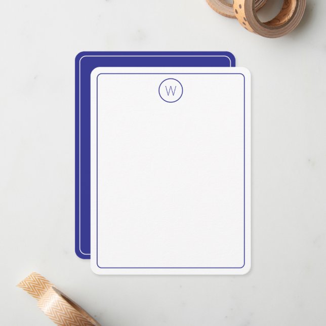 Simple Navy Blue and White Monogram Card (Front/Back In Situ)