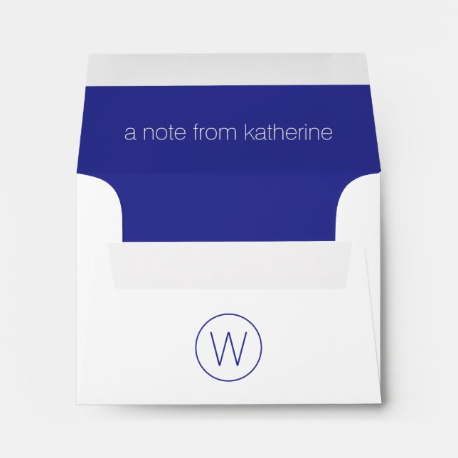 Simple Navy Blue and White Monogram Envelope (Back (Bottom))