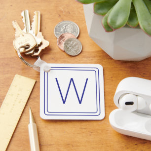 Simple Navy Blue and White Monogram Key Ring