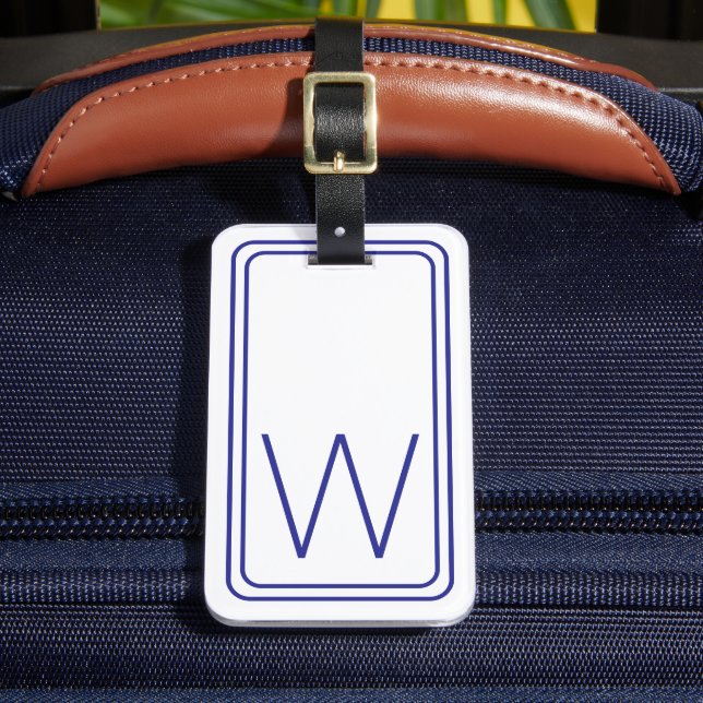 Simple Navy Blue and White Monogram Luggage Tag (Front Insitu 2)