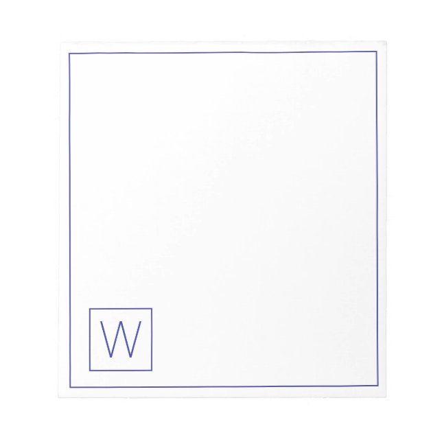 Simple Navy Blue and White Monogram Notepad (Front)